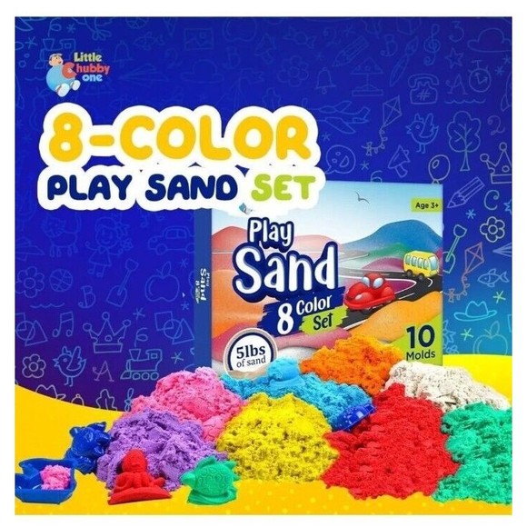 LITTLE CHUBBY ONE 8 Color Kids Play Sand Set 5 Lbs of Sand 10 Molds Non-Toxic - Picture 9 of 11
